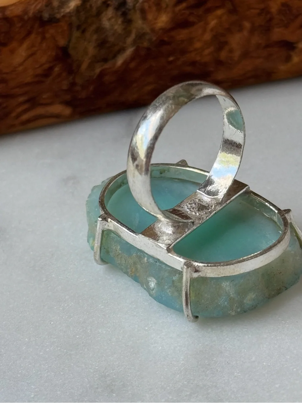 Silver Plated Blue Agate Slice Ring